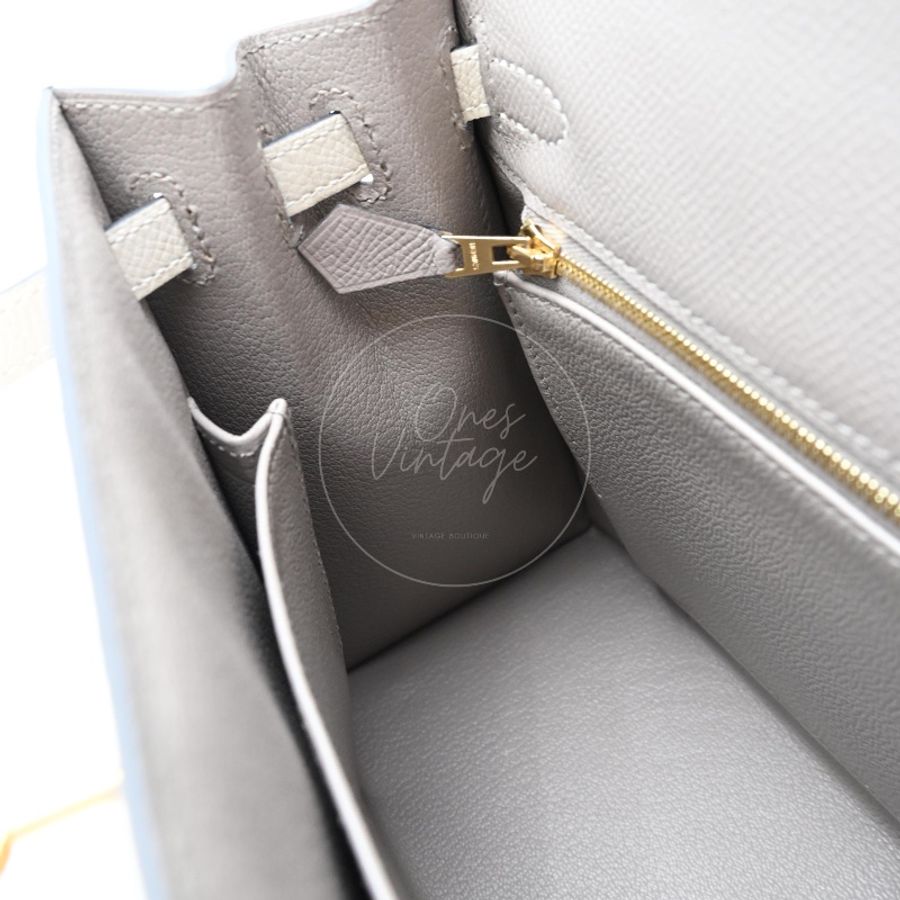 [Brand New] Hermes Kelly 25 Epsom Gris Tourterelle & Nata with Brushed Gold Hardware-32