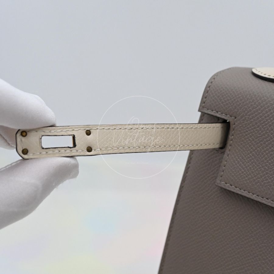 [Brand New] Hermes Kelly 25 Epsom Gris Tourterelle & Nata with Brushed Gold Hardware-49