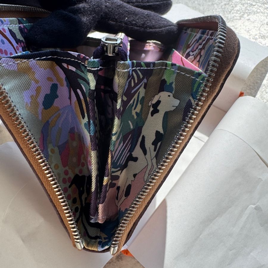 Hermès 愛馬仕絲巾短夾 Silk in金棕 狗來富-0