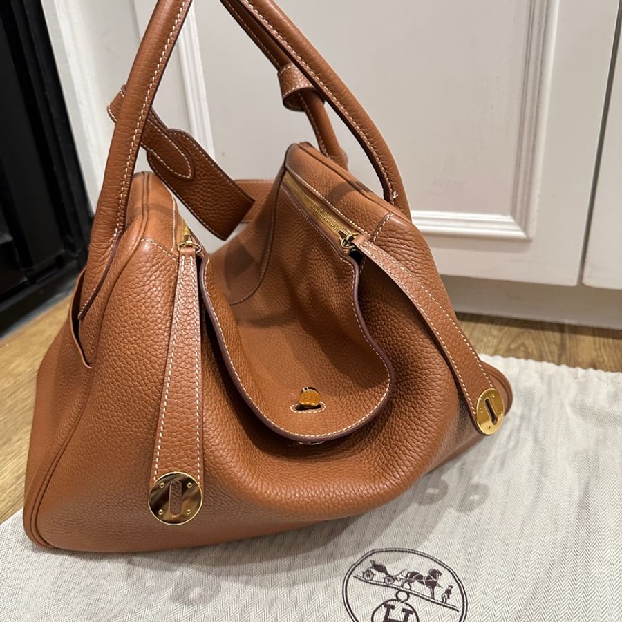 HERMES Lindy 34 金棕牛皮手提肩背兩用包 三大金剛色保值款不要錯過-1