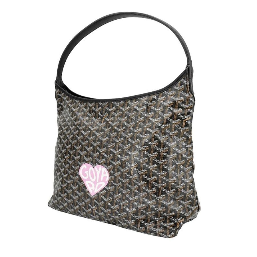 Goyard Hobo PM 印花帆布粉色愛心肩背托特包(黑)-1