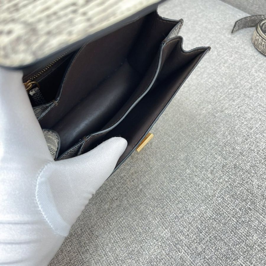 celine box小号喜马拉雅蜥蜴皮复古金扣单肩斜挎包-7
