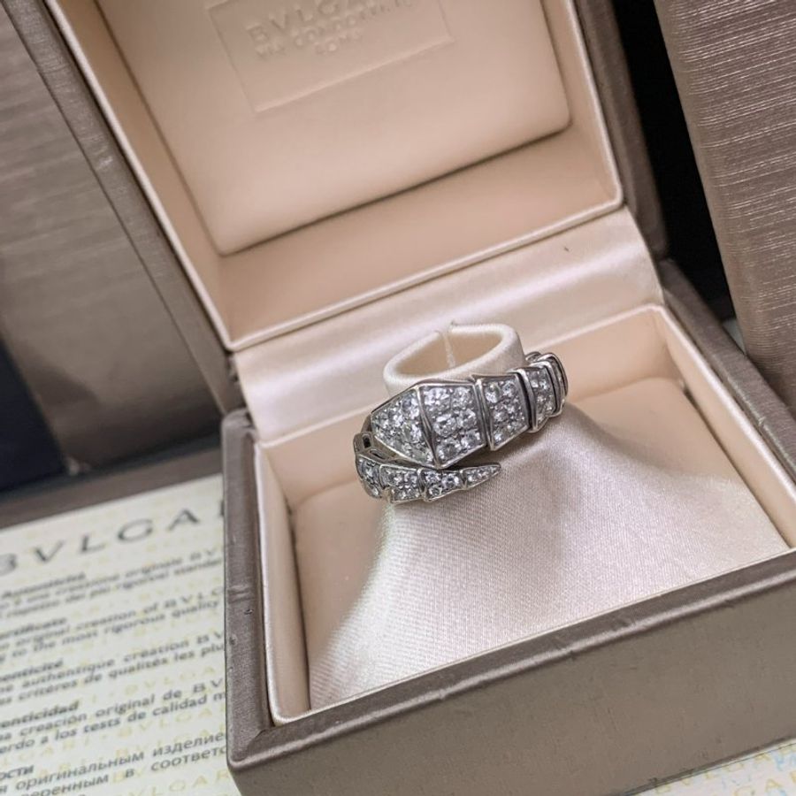 宝格丽/Bvlgari Serpenti 白金宽版满钻蛇戒-2