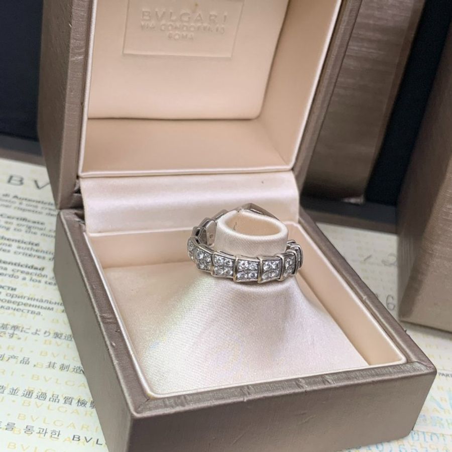 宝格丽/Bvlgari Serpenti 白金宽版满钻蛇戒-3