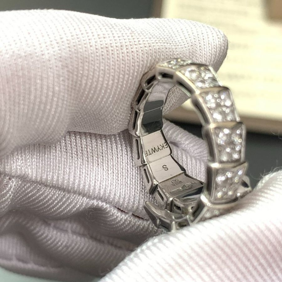 宝格丽/Bvlgari Serpenti 白金宽版满钻蛇戒-5