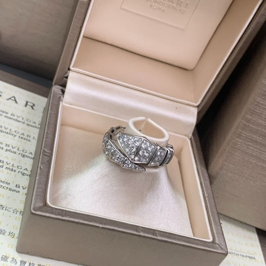 宝格丽/Bvlgari Serpenti 白金宽版满钻蛇戒-8