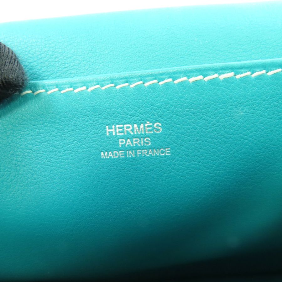HERMES 【激減優惠】Swift皮革Mini Halzan銀扣肩背袋Bleu Paon/孔雀藍色-6