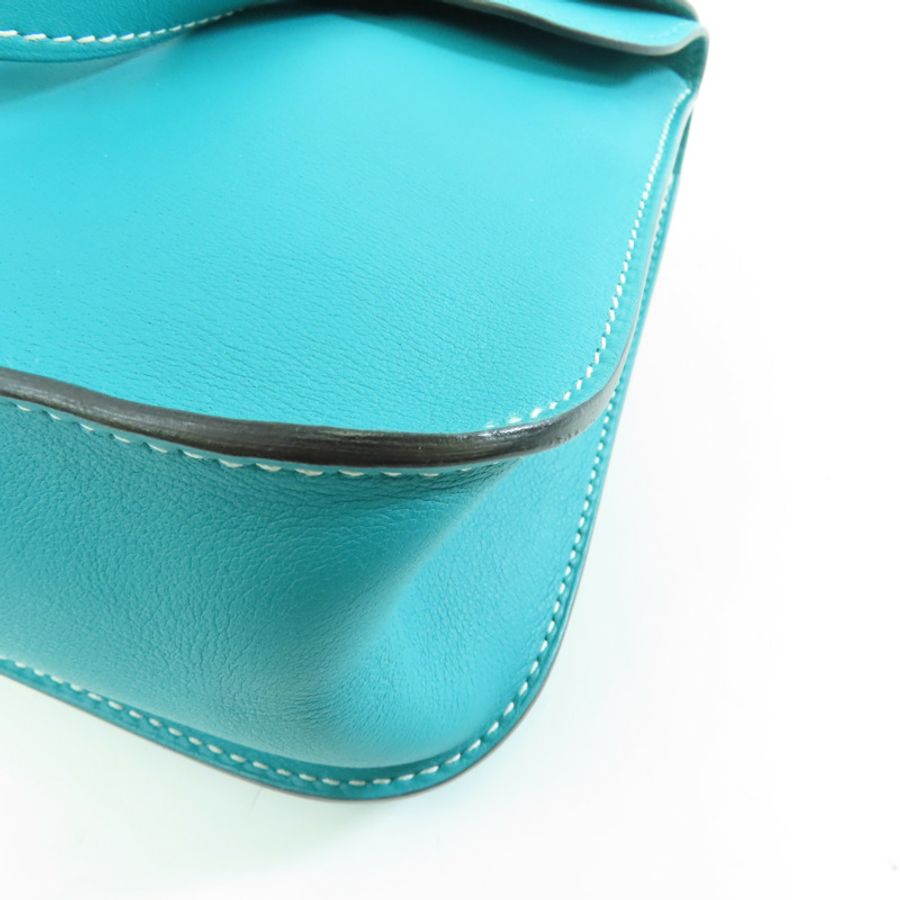 HERMES 【激減優惠】Swift皮革Mini Halzan銀扣肩背袋Bleu Paon/孔雀藍色-9