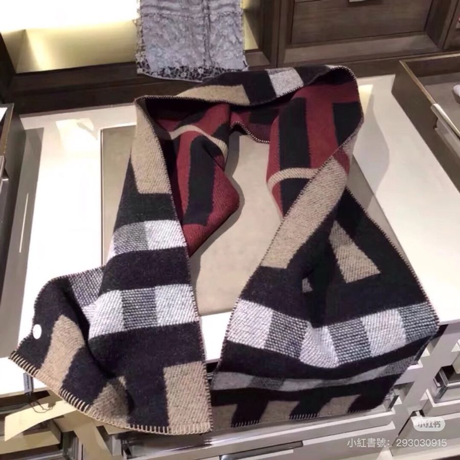 Burberry 羊毛 羊绒 厚款 經典格子 雙面 圍巾 披肩-0