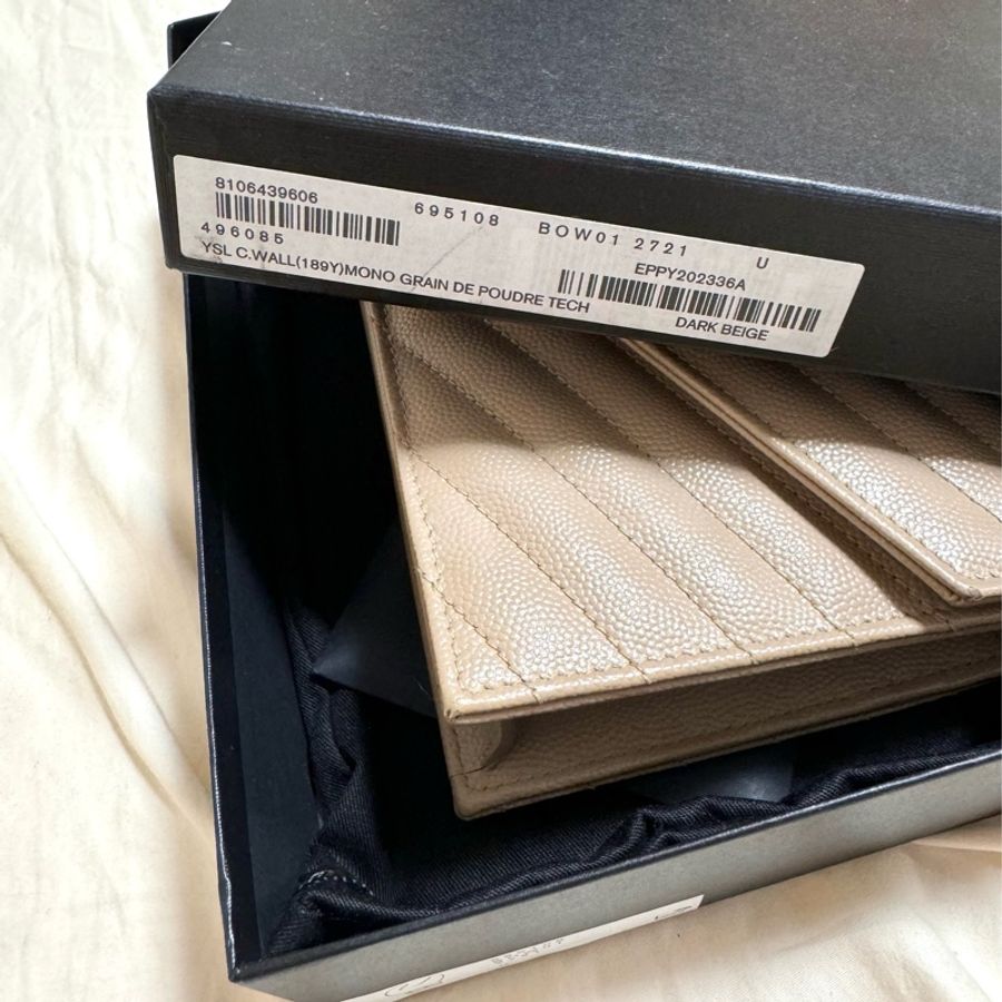 YSL 聖羅蘭 WOC - CASSANDRE 經典粒面皮革鏈條錢包 深米色-12