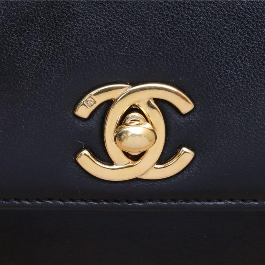 CHANEL(香奈兒) 中古 黑金羊元寶手提包 黑色  4開 金扣-5