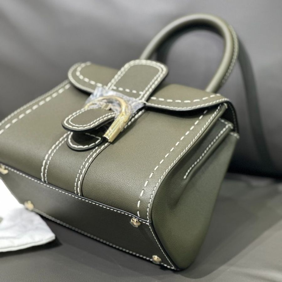 Delvaux 德尔沃橄榄绿外缝 brilliant mini 荔枝纹手提斜挎包-4