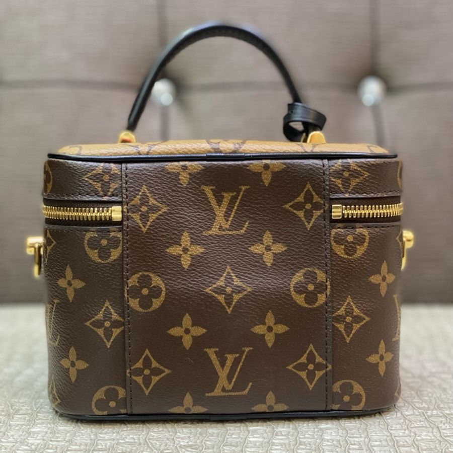 LV 雙色原花金釦手提斜背化妝包Vanity PM M45165-3