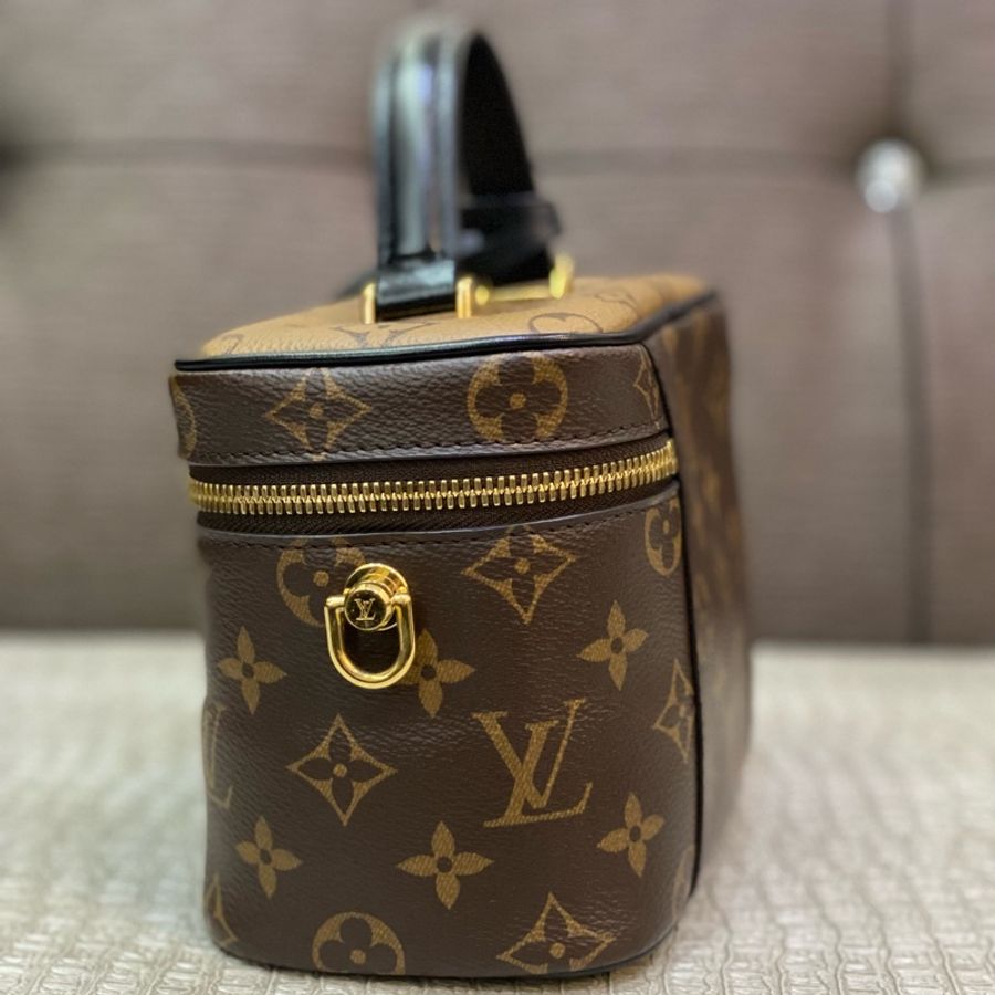 LV 雙色原花金釦手提斜背化妝包Vanity PM M45165-4