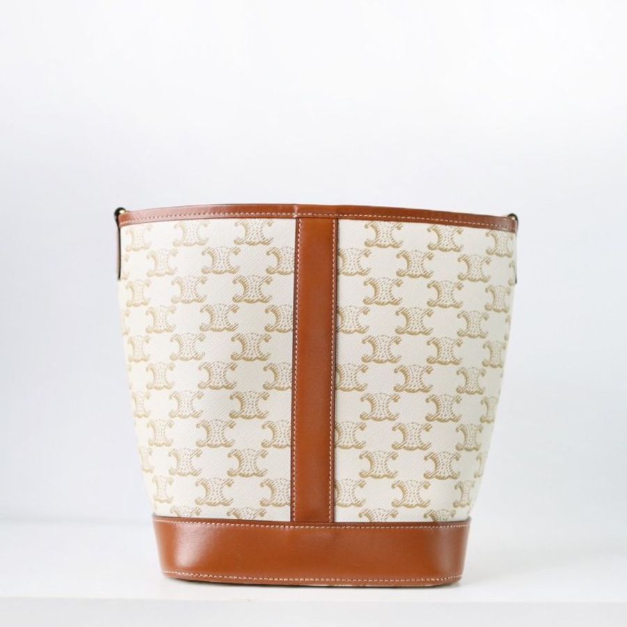二手CELINE TRIOMPHE BUCKET 白色老花款-13