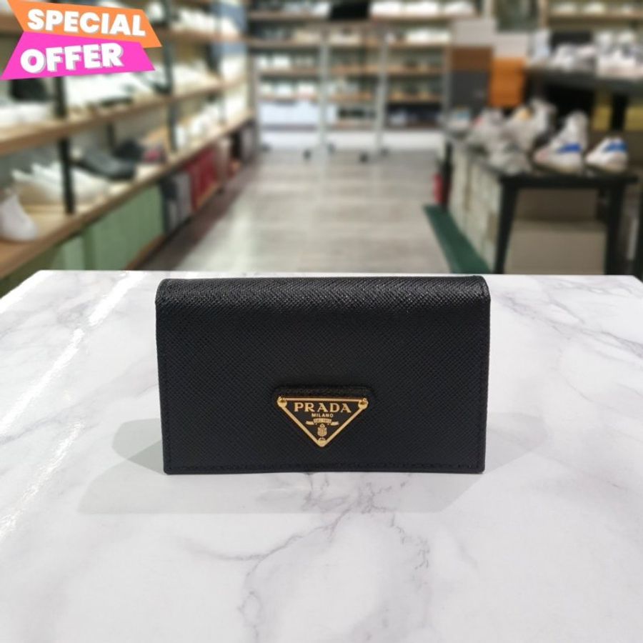 "限時降價"-Prada 1MC122 Saffiano 皮革名片卡夾包 黑色-0