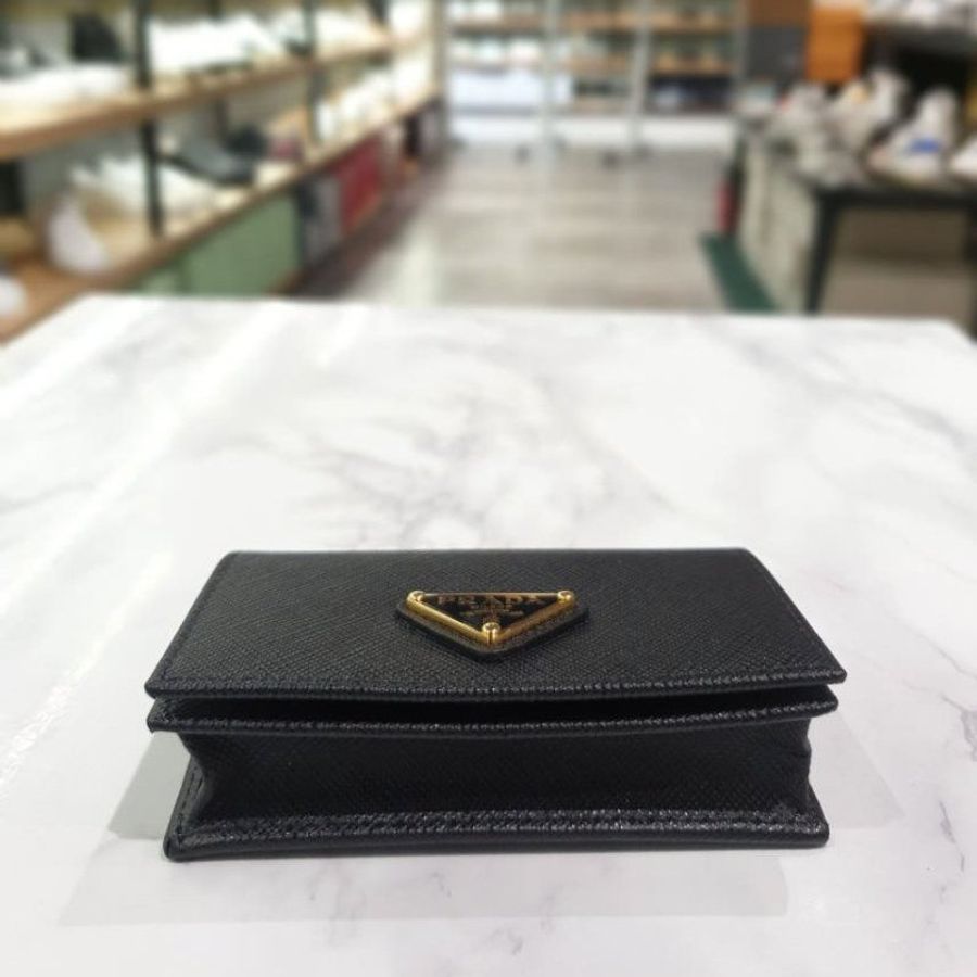 "限時降價"-Prada 1MC122 Saffiano 皮革名片卡夾包 黑色-3