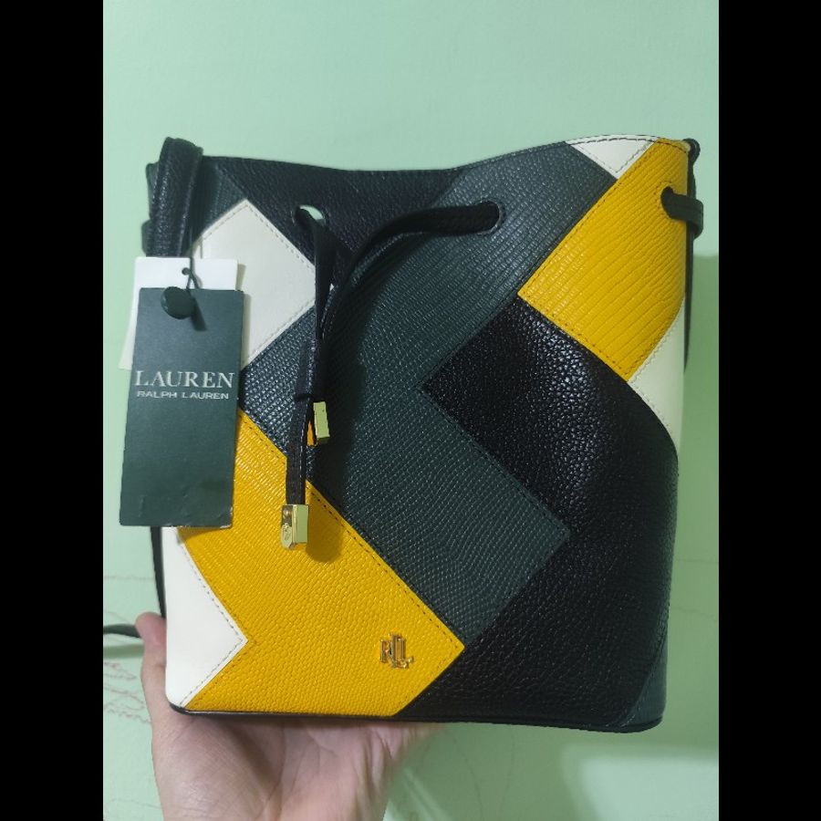 RLL Lauren Ralph Lauren 拼色壓紋荔枝紋牛皮水桶包 (不可議)-4