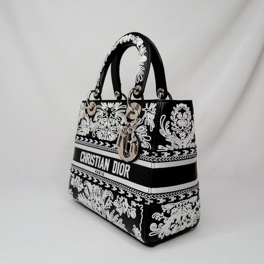 DIOR Lady D-Lite黑白刺繡黛妃包-2
