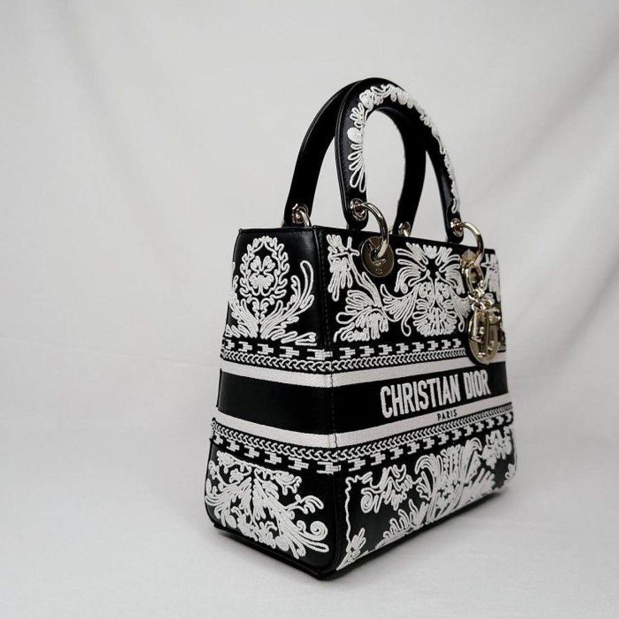 DIOR Lady D-Lite黑白刺繡黛妃包-3