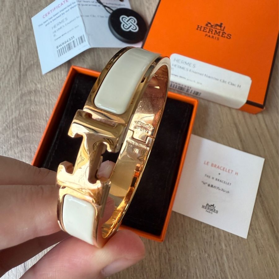 Hermes Clic H Bracelet (Craie) 白色x金色 手環 手鐲-9