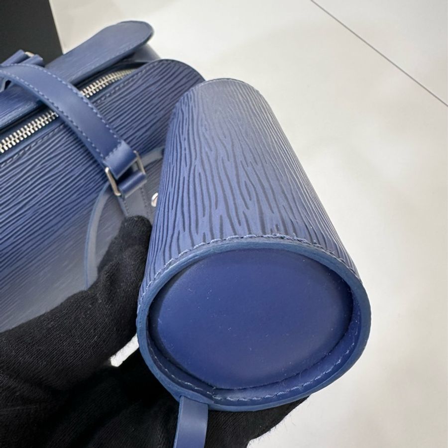 LV 路易威登 EPI 水波紋 SOUFFLOT系列 電光藍 巴比龍 圓桶子母包 圓桶包 手提包-29