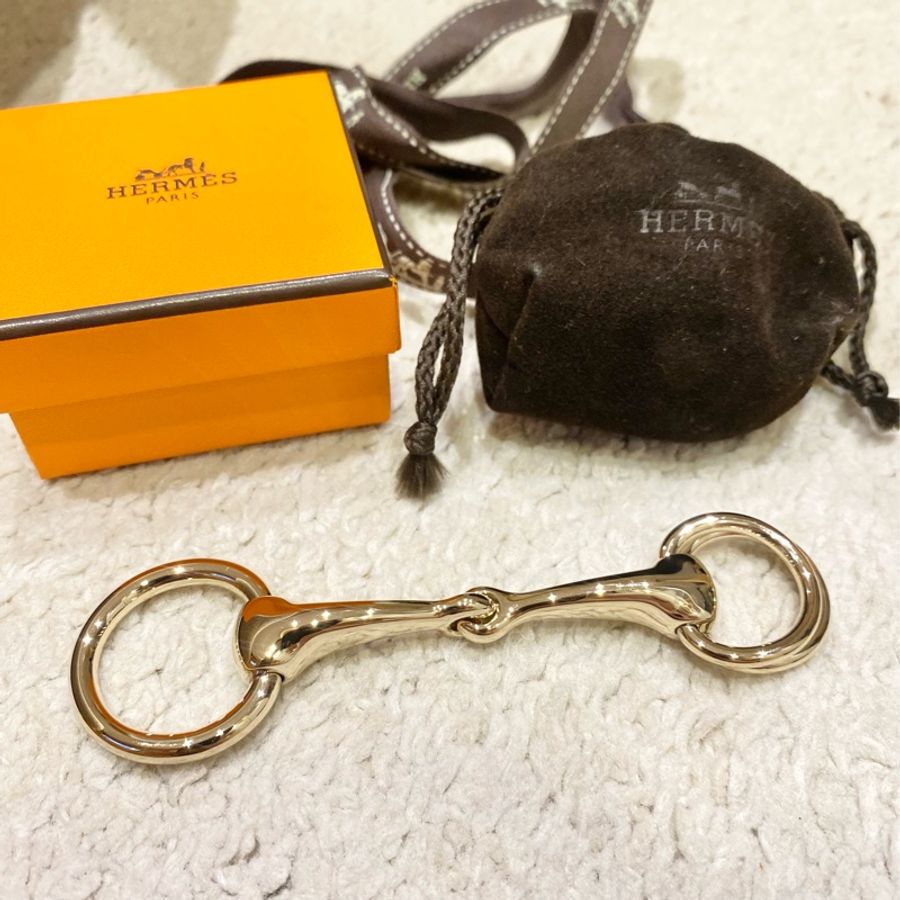 HERMES愛馬仕Mors 90 馬銜絲巾環 金色-0