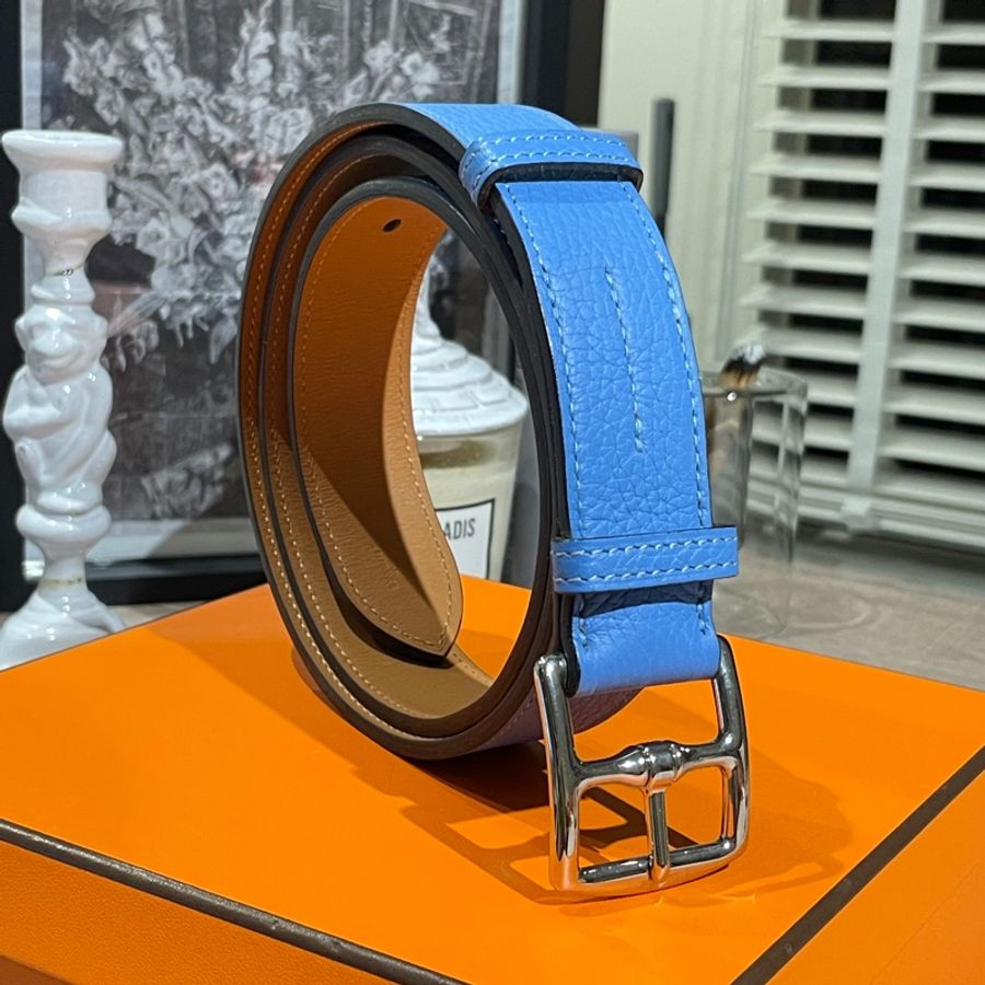 Hermes 灰藍皮帶-3