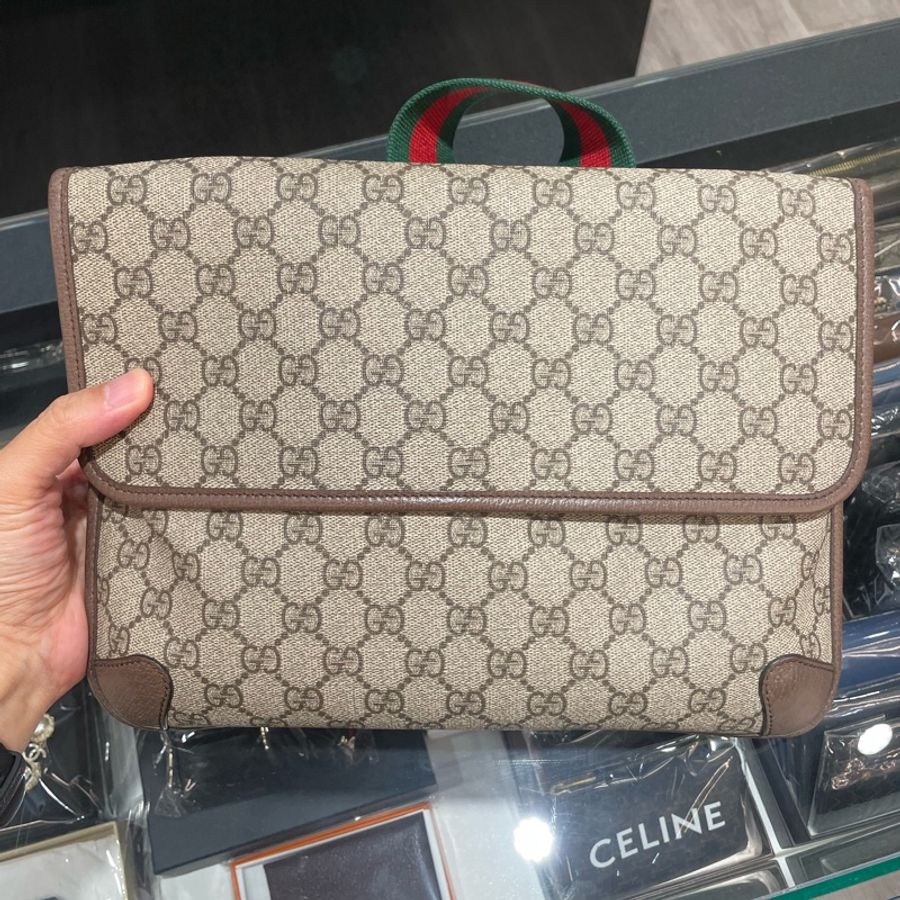 GUCCI 虎頭 防水雙面包/三層斜背包/側背包 大款495654 9成新-21