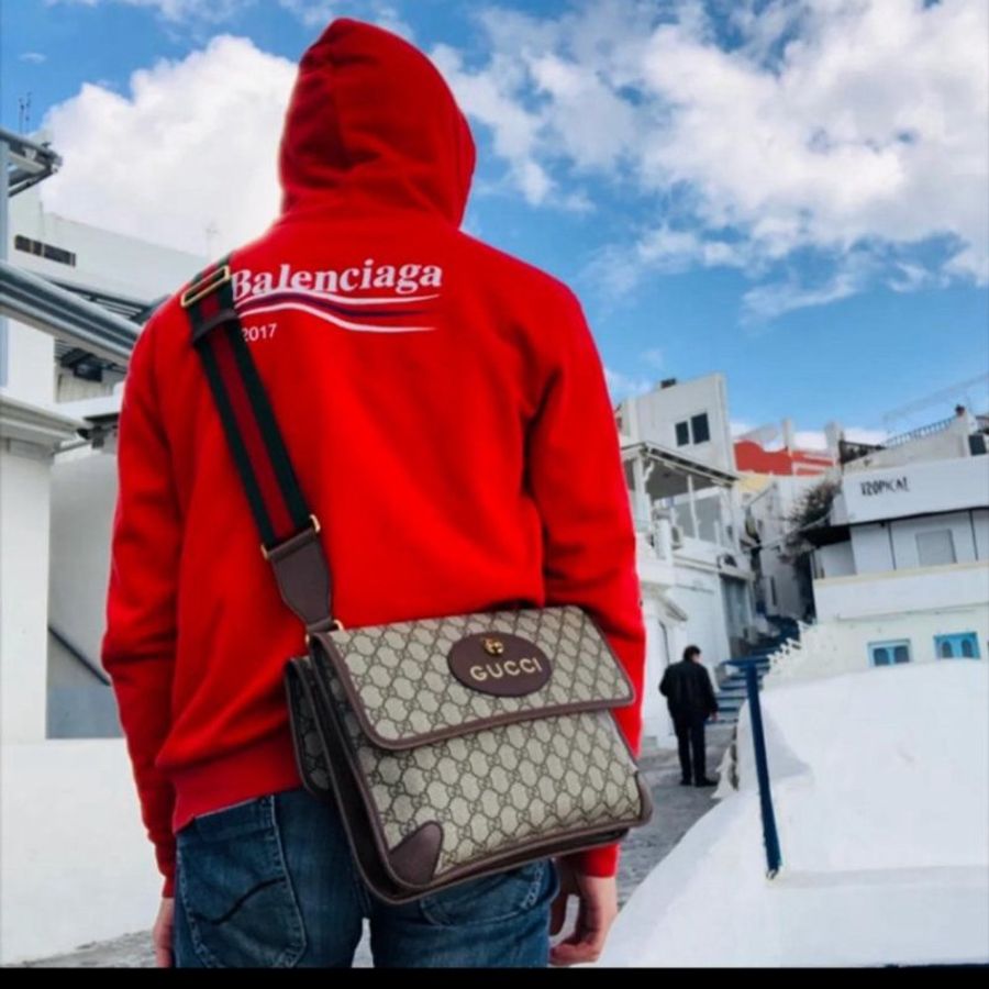 GUCCI 虎頭 防水雙面包/三層斜背包/側背包 大款495654 9成新-0