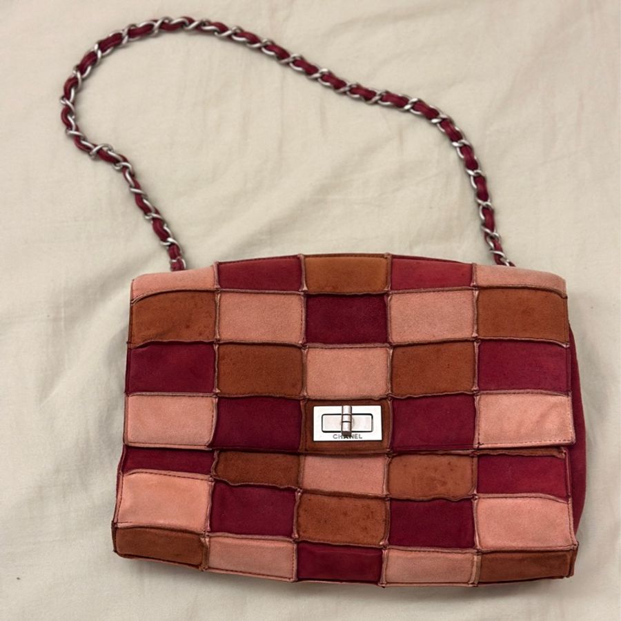 Vintage Chanel 麂皮口紅冰格2.55 肩背包-2