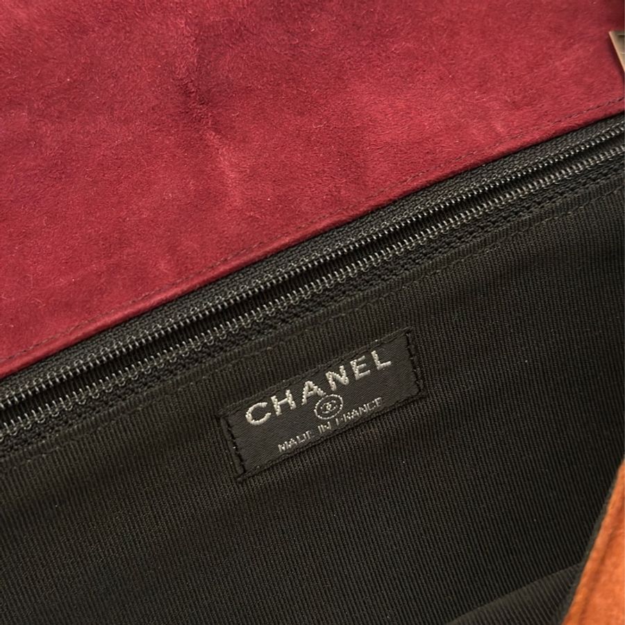 Vintage Chanel 麂皮口紅冰格2.55 肩背包-7