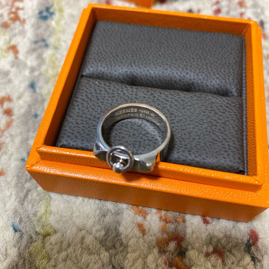愛馬仕Collier de chien純銀戒指-7
