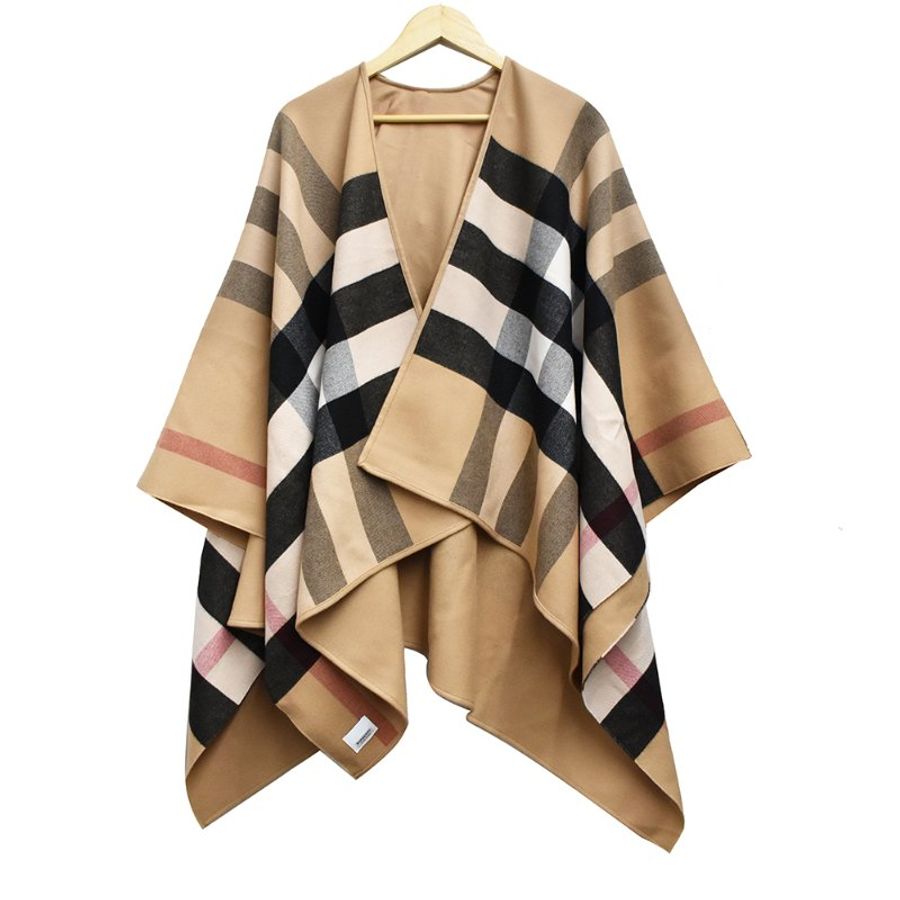 【門市全新現貨】BURBERRY 經典格紋雙面兩用羊毛斗篷披肩-3