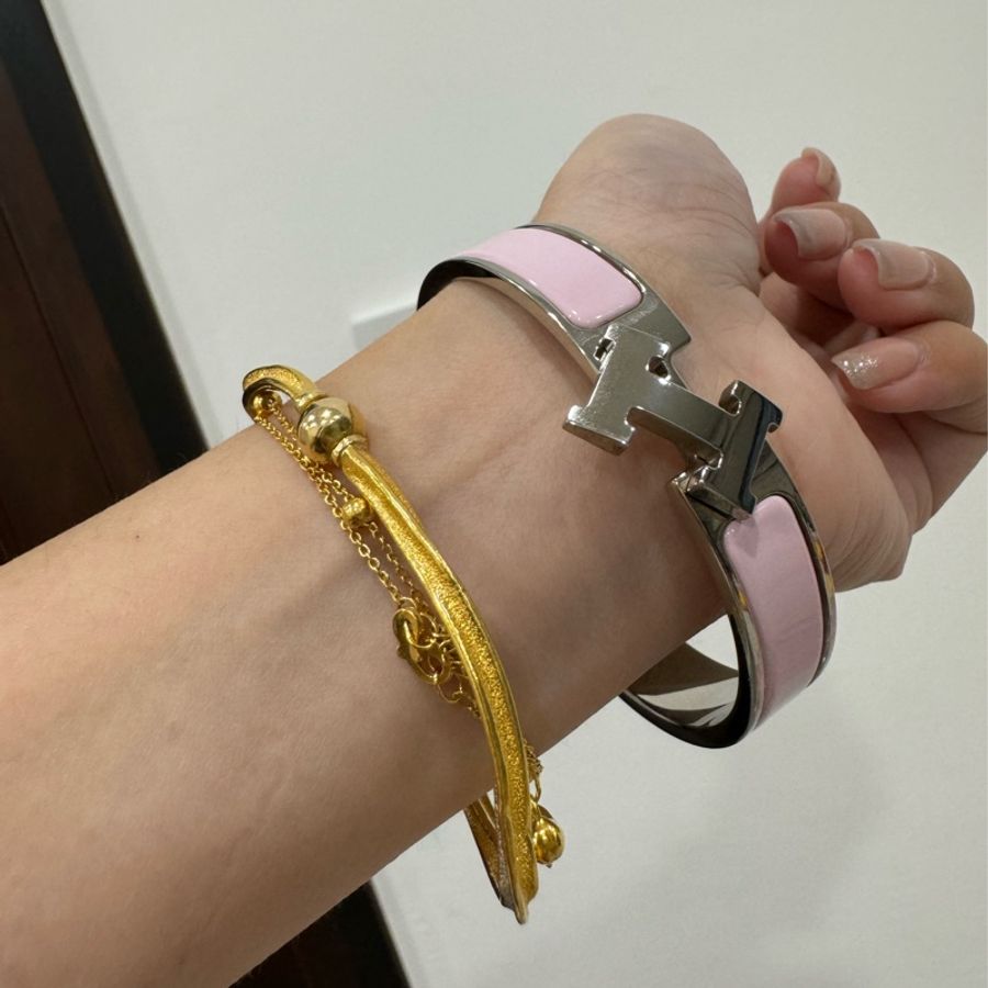 Hermes Clic H 珐瑯 LISA 同款 櫻花粉 寬版 手環 手鏈 手鐲 手飾-5