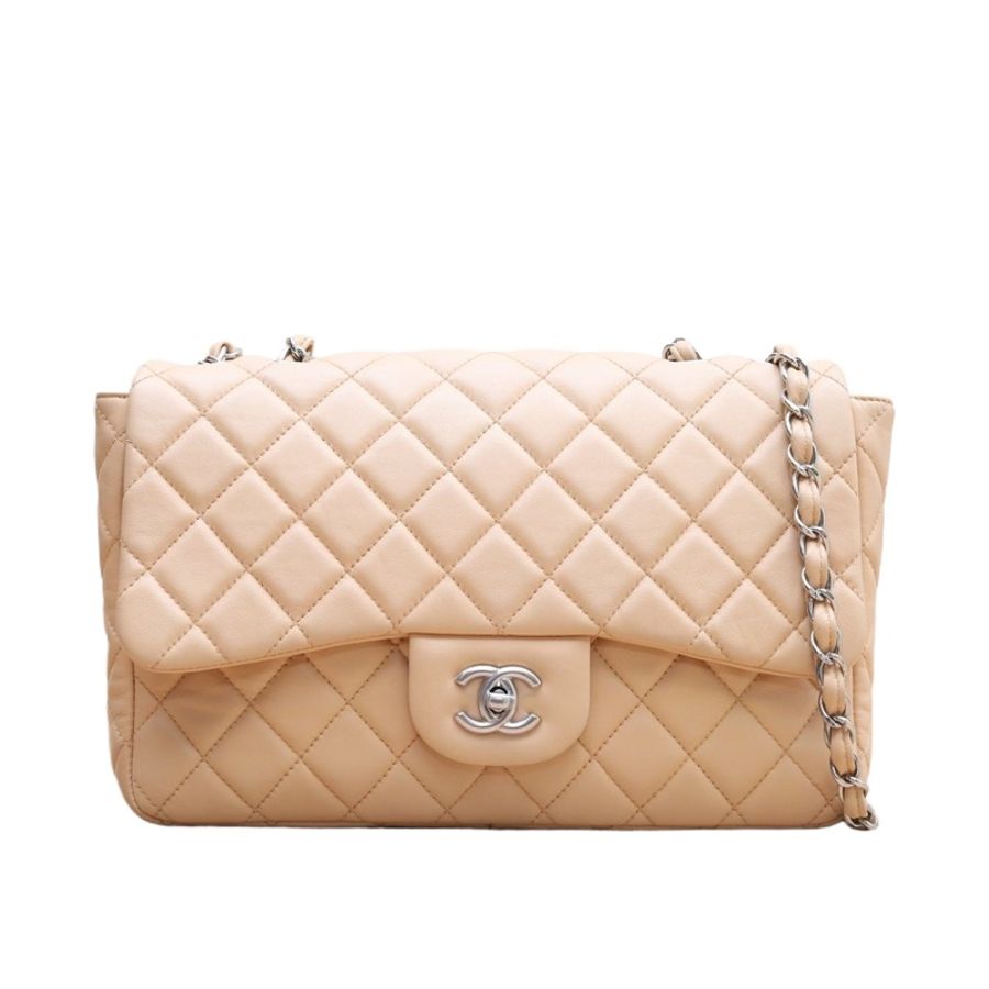 CHANEL(香奈兒) CF 口蓋包 JUMBO 30cm 裸色 12開 銀扣-4