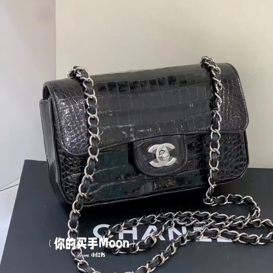 Chanel CF 20 黑銀 鱷魚皮 稀有皮 #專櫃已停產 #黑銀鱷魚皮 #天菜-2