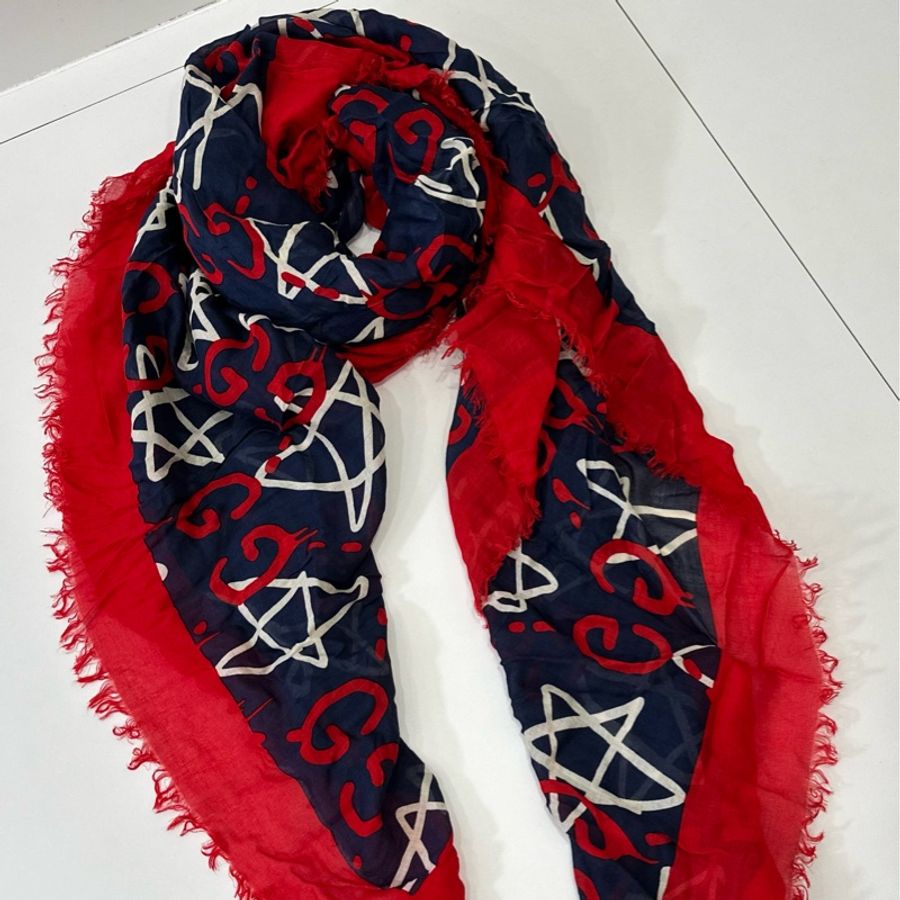 Gucci Ghost print modal 紅 莫代爾棉 星星 圍巾 絲巾 披肩-2