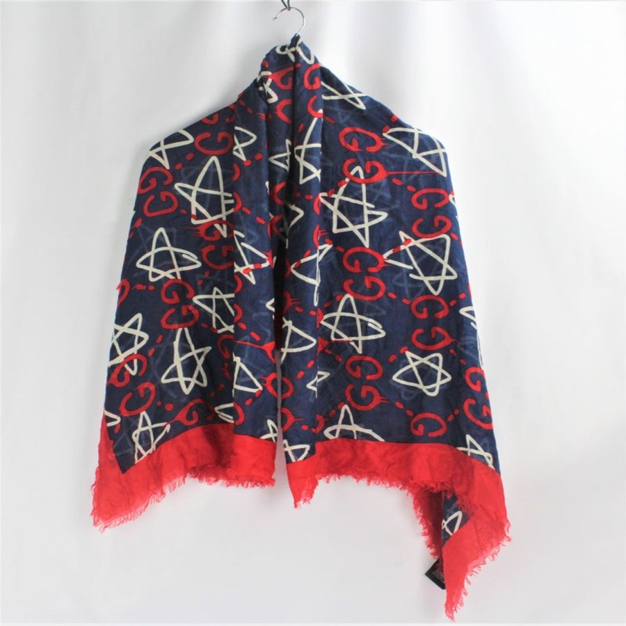 Gucci Ghost print modal 紅 莫代爾棉 星星 圍巾 絲巾 披肩-11
