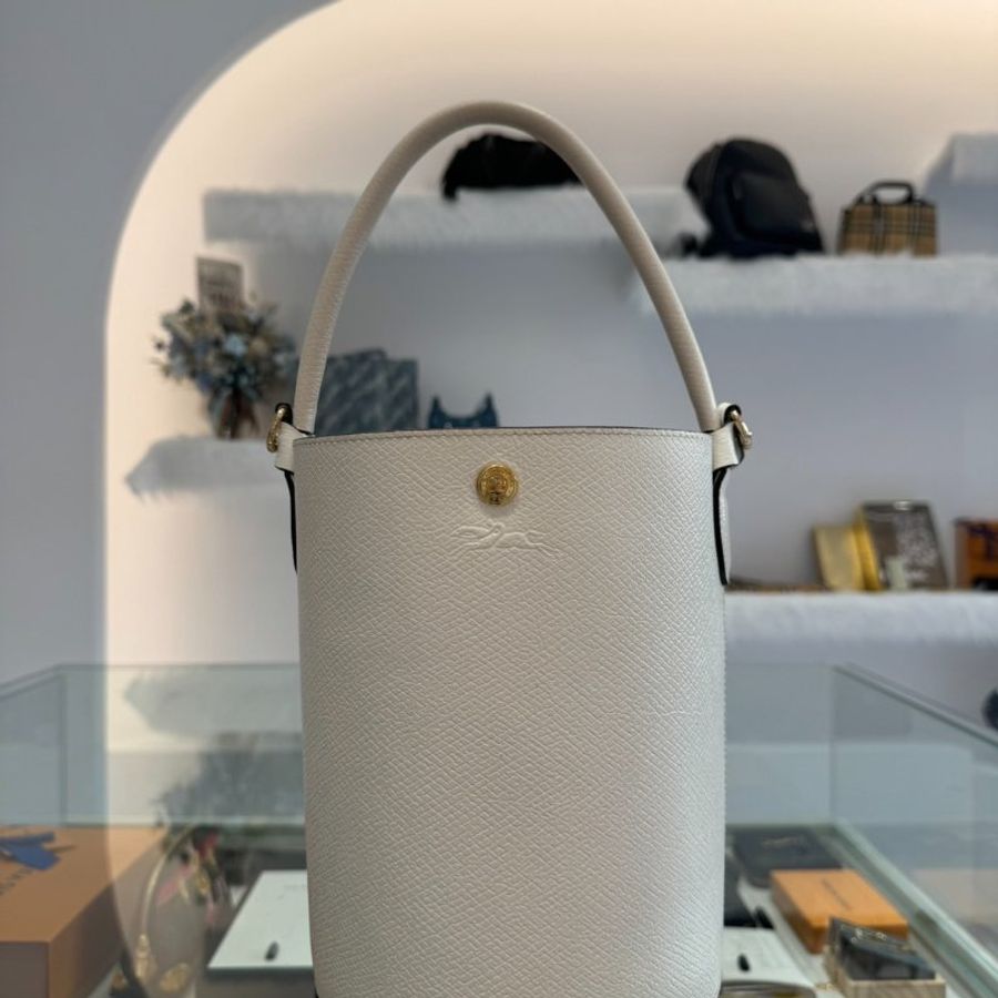 LONGCHAMP EPURE系列牛皮壓印斜背手提兩用水桶包-0