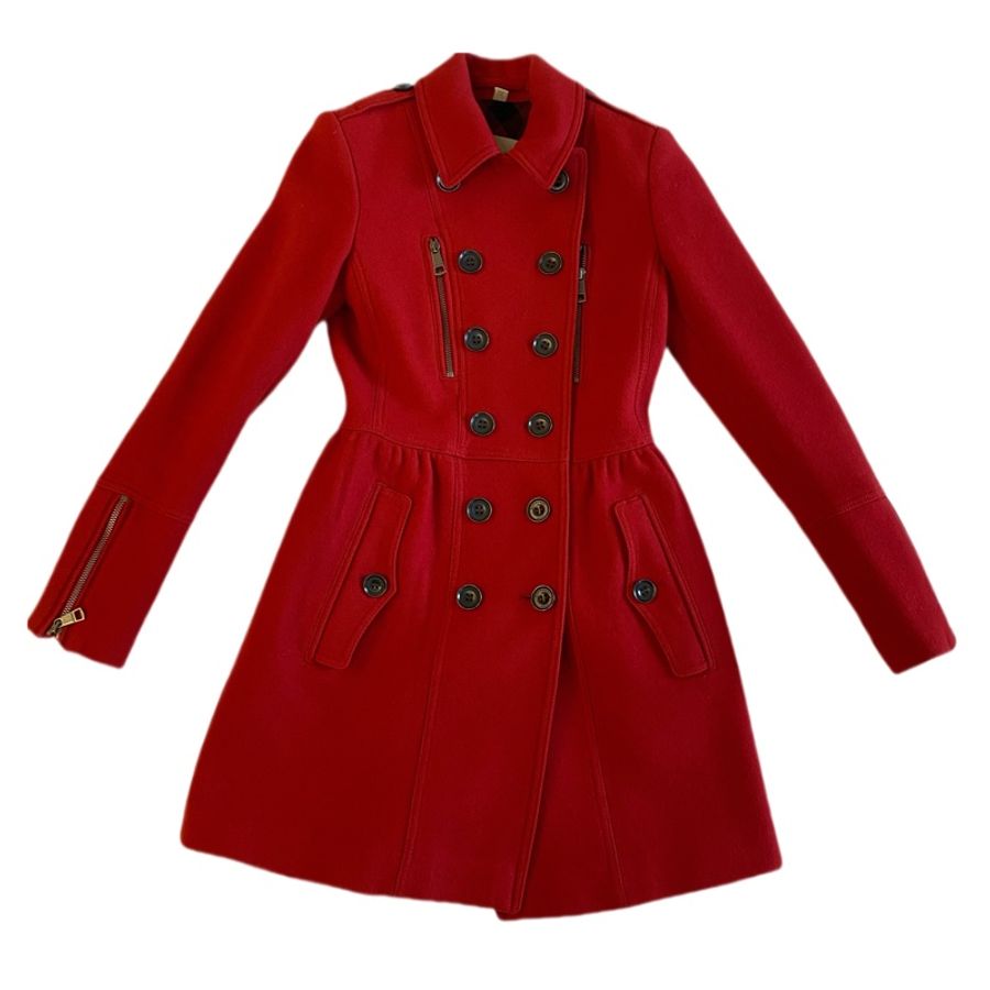紅運穿搭～BURBERRY BRIT雙排扣修身洋裝式羊毛大衣外套-4