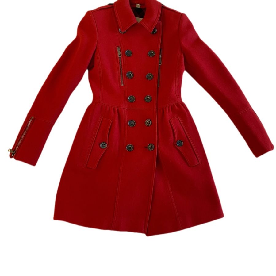 紅運穿搭～BURBERRY BRIT雙排扣修身洋裝式羊毛大衣外套-5