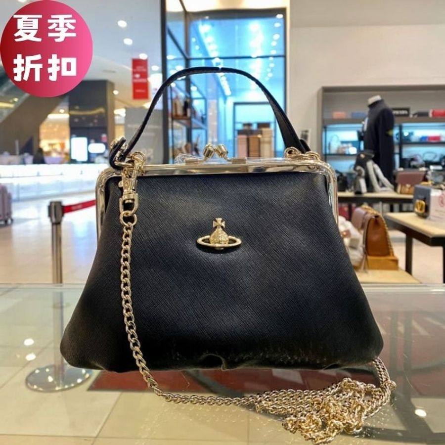 🎁夏季折扣🎁Vivienne Westwood Granny Frame 經典復古手提包 黑色-0