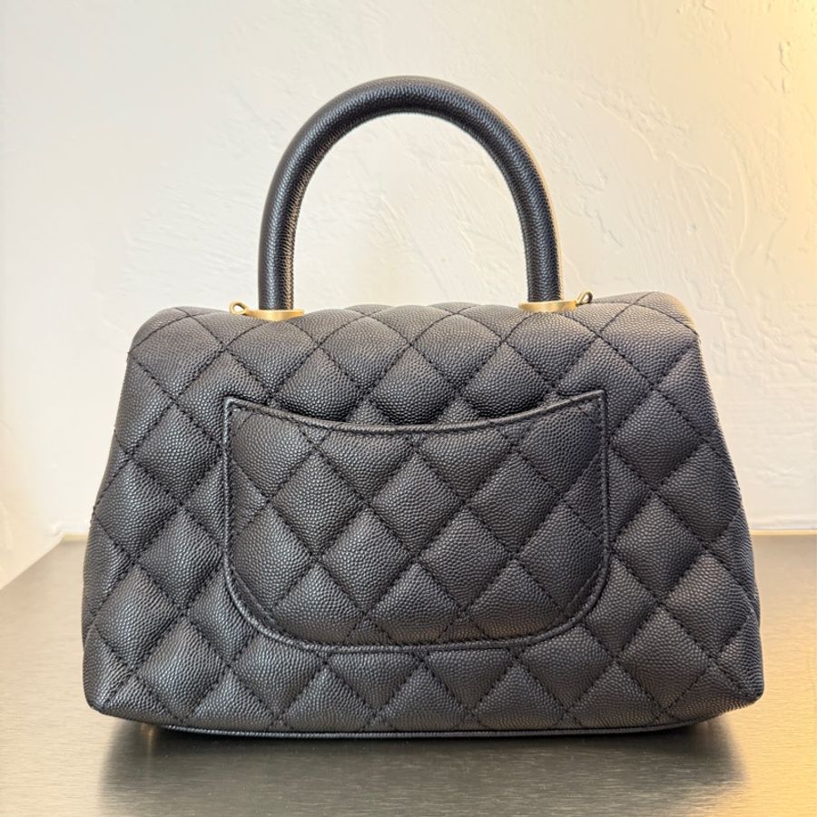 CHANEL香奈兒 COCO handle 24cm 荔枝皮 黑金-3