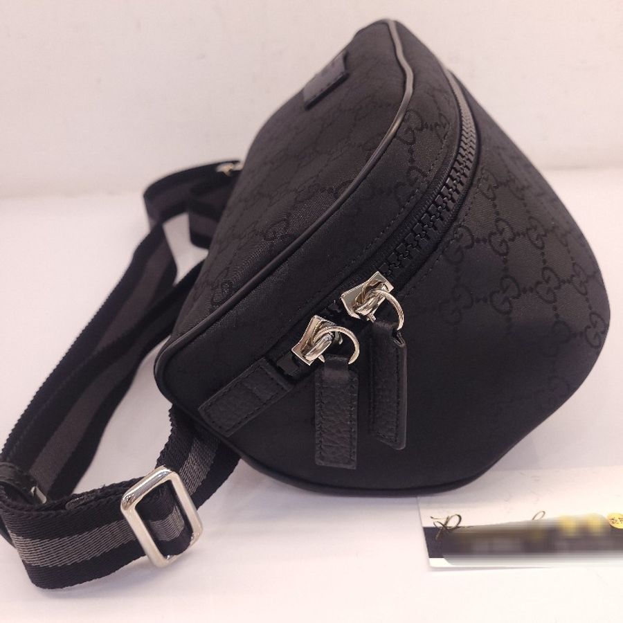 GUCCI 經典GG LOGO緹花織布胸口包/腰包(黑)-5