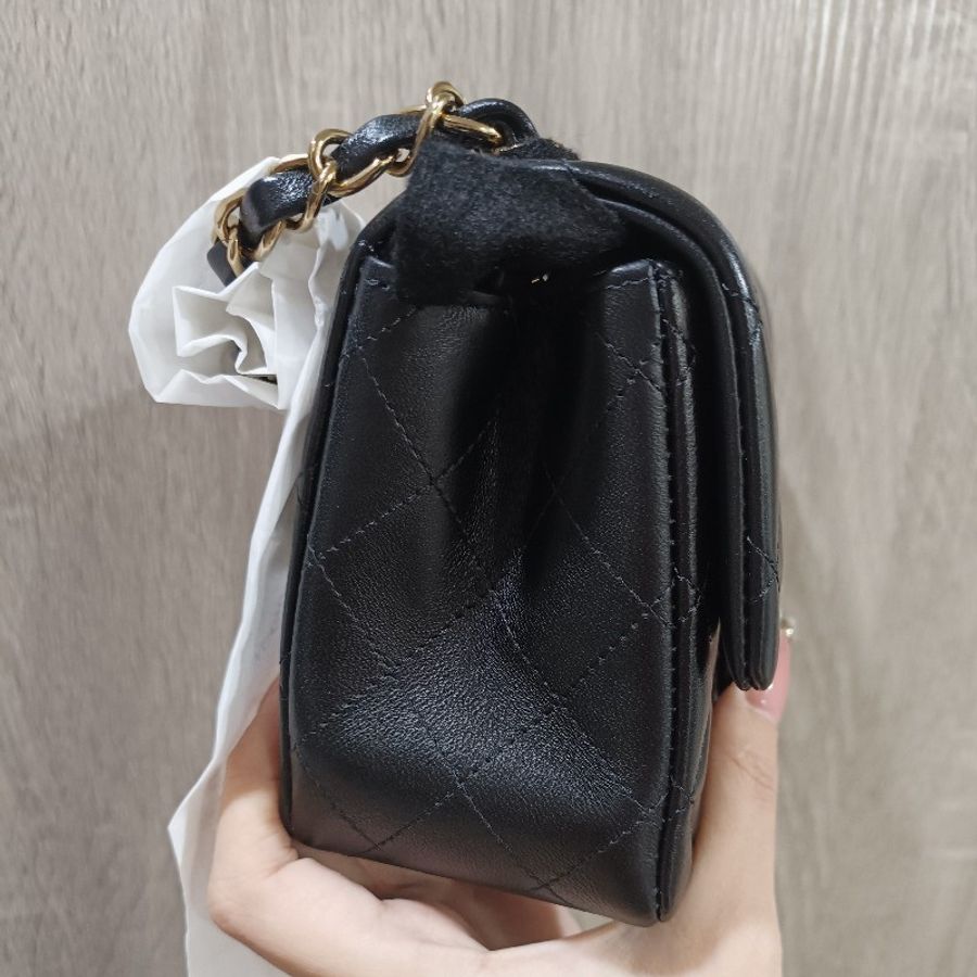 Chanel ⭐經典入門款方胖 羊皮黑金 領券現折-8