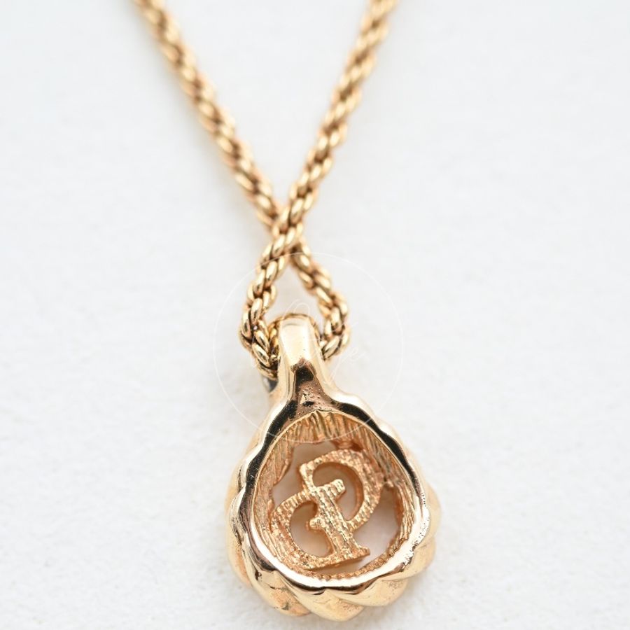 [Pre-owned] Christian Dior Gold Necklace CD Logo Drop-13