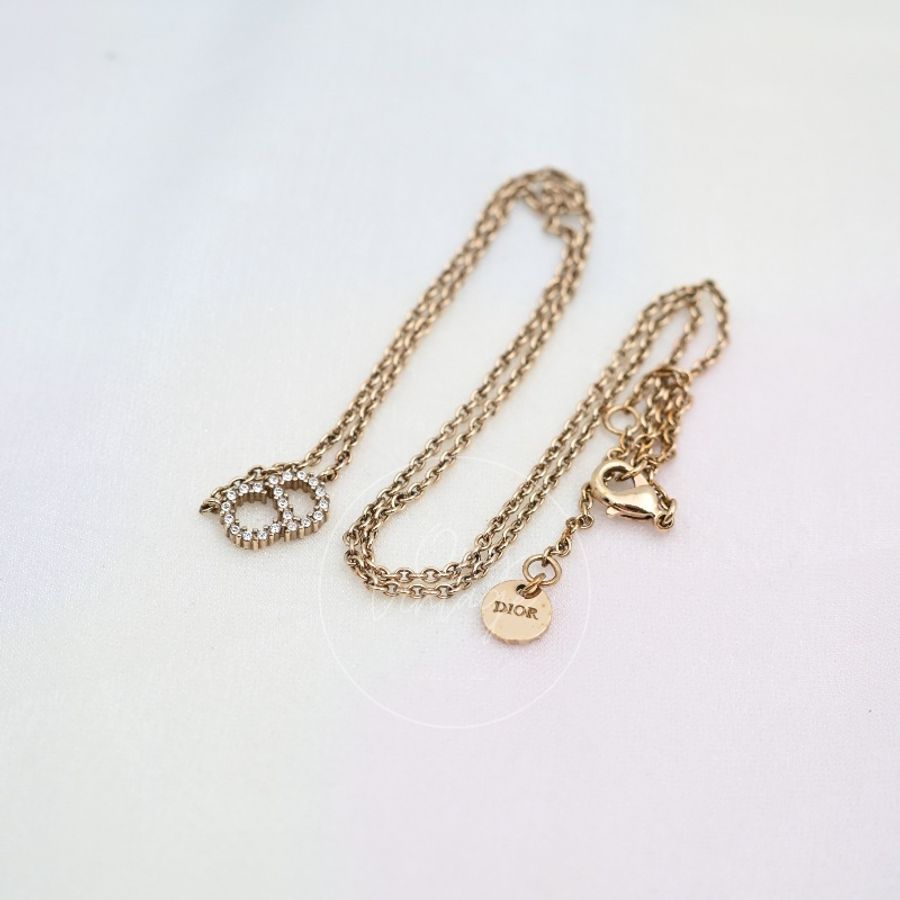 [Pre-owned] Dior Clair D Lune Crystal Gold Necklace-4