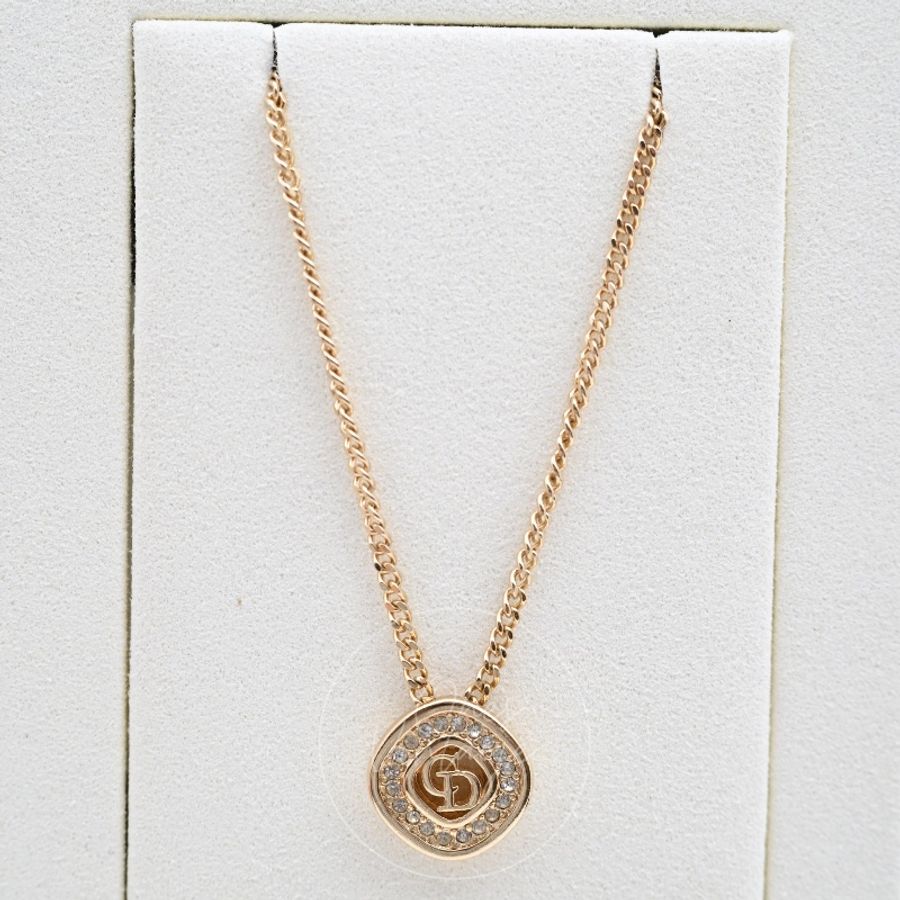 [Pre-owned] Dior Vintage 80s CD Logo Rhinestone Necklace-0