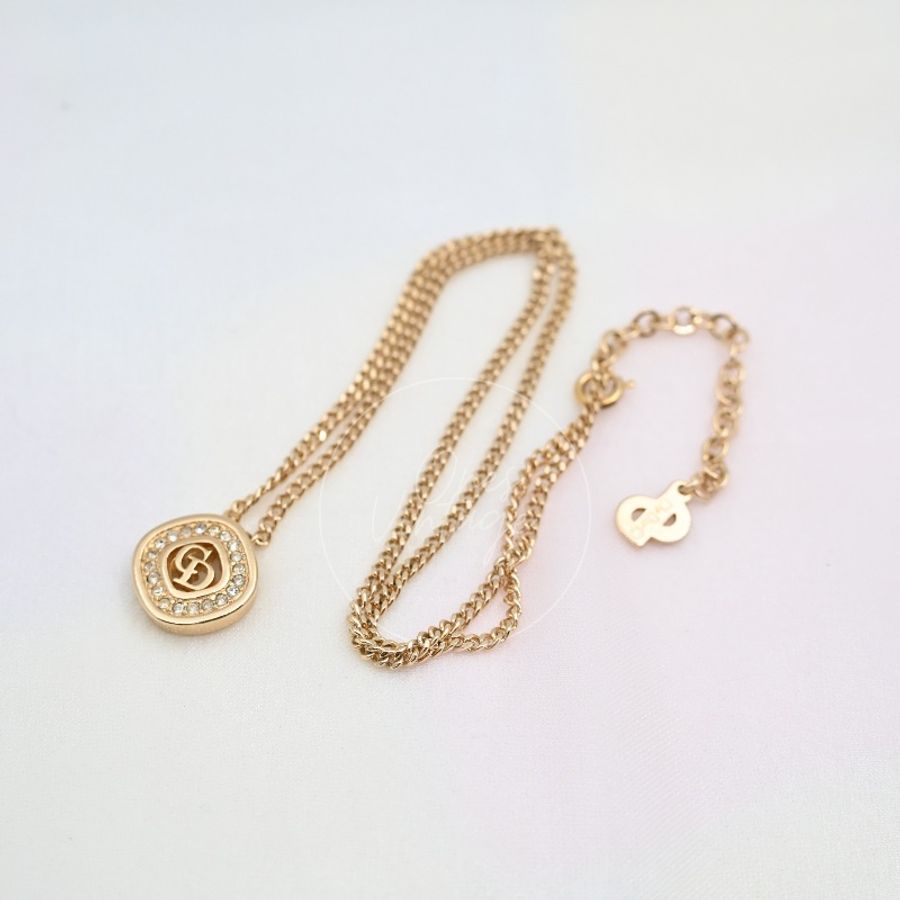 [Pre-owned] Dior Vintage 80s CD Logo Rhinestone Necklace-21